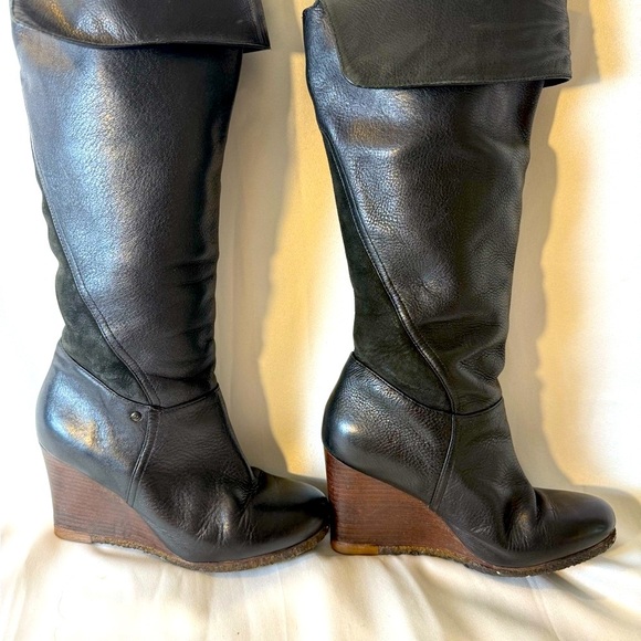 Black Leather Wedge Boots - Picture 2 of 11